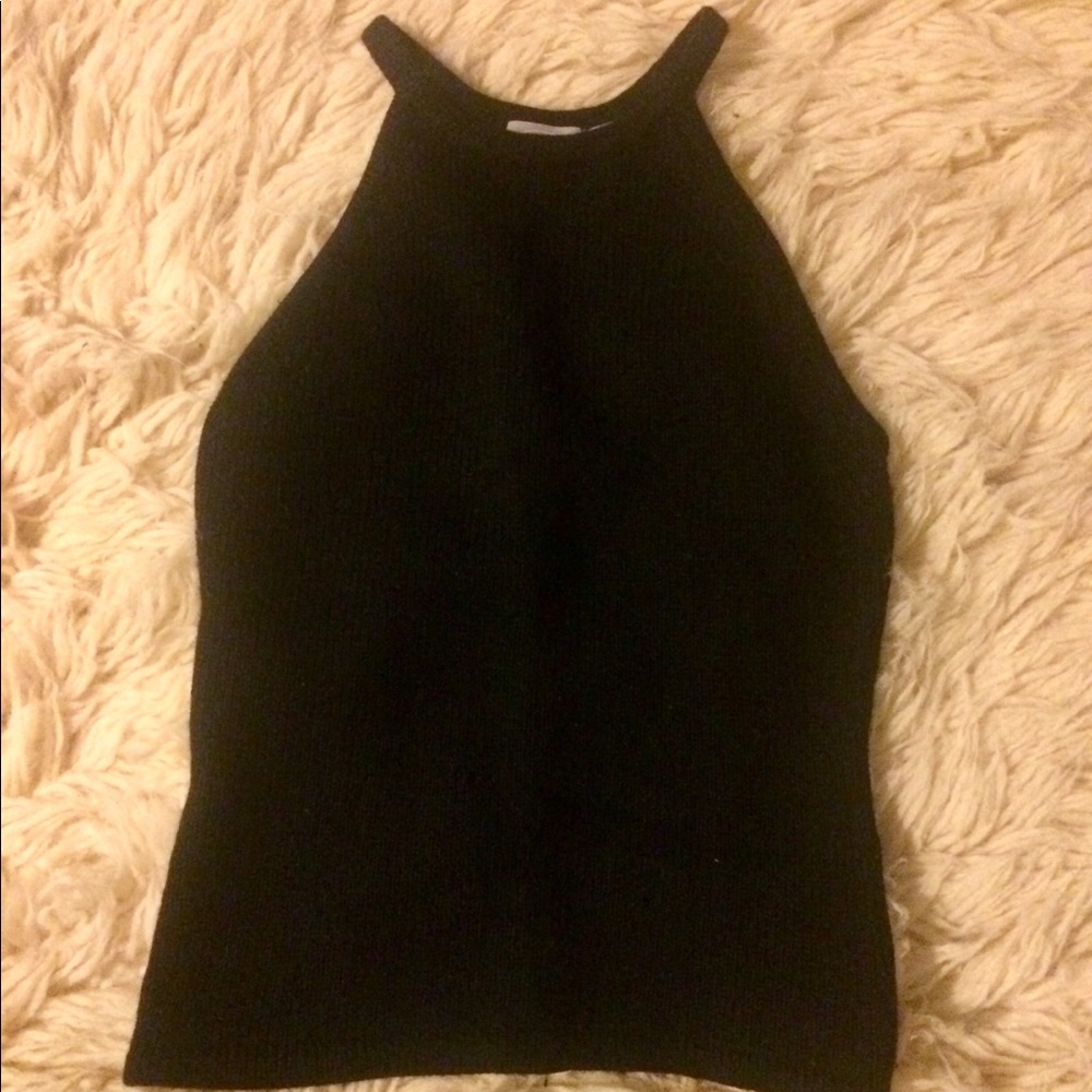 Black soft mixed angora fur sleeveless tank sweater